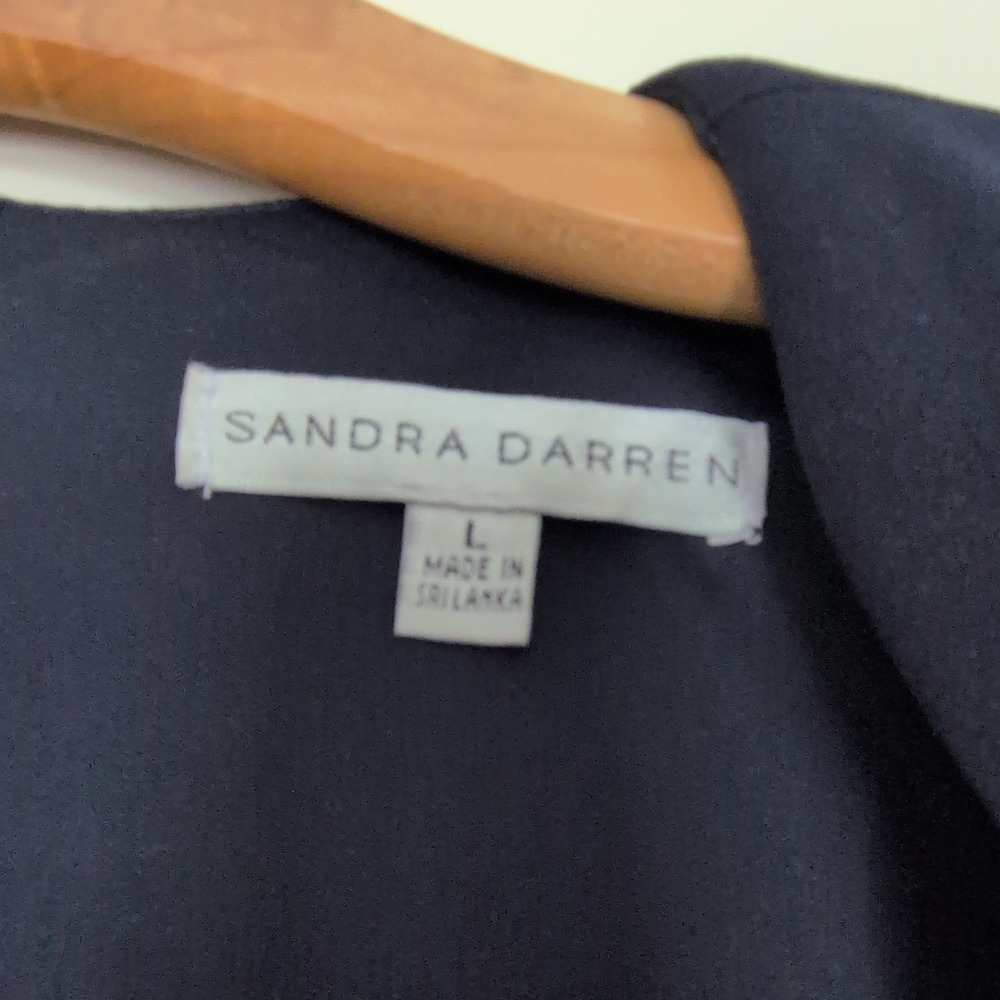 Sandra Darren navy wrap romper Long v neck short‎ sleeve tie waist - Picture 2 of 5